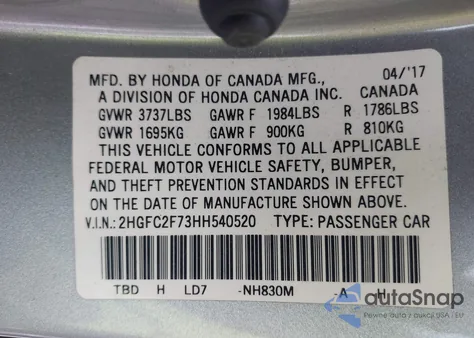 2017 Honda Civic Ex from USA, damaged, VIN 2HGFC2F73HH540520